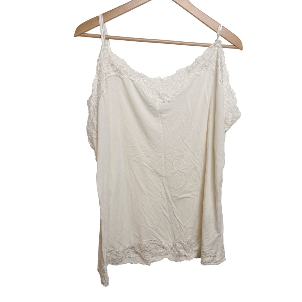 Lace Trim Cami 26/28 Plus Size Ivory Cream Stretch Layering Tank Top Romantic